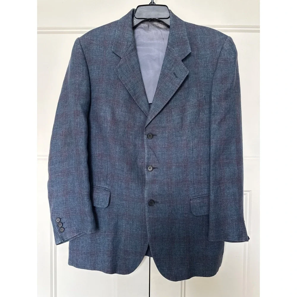 Boboli Line Firenze Linen Sport Jacket‎ EU 50 US 40 Italy Windowpane Plaid Blue
